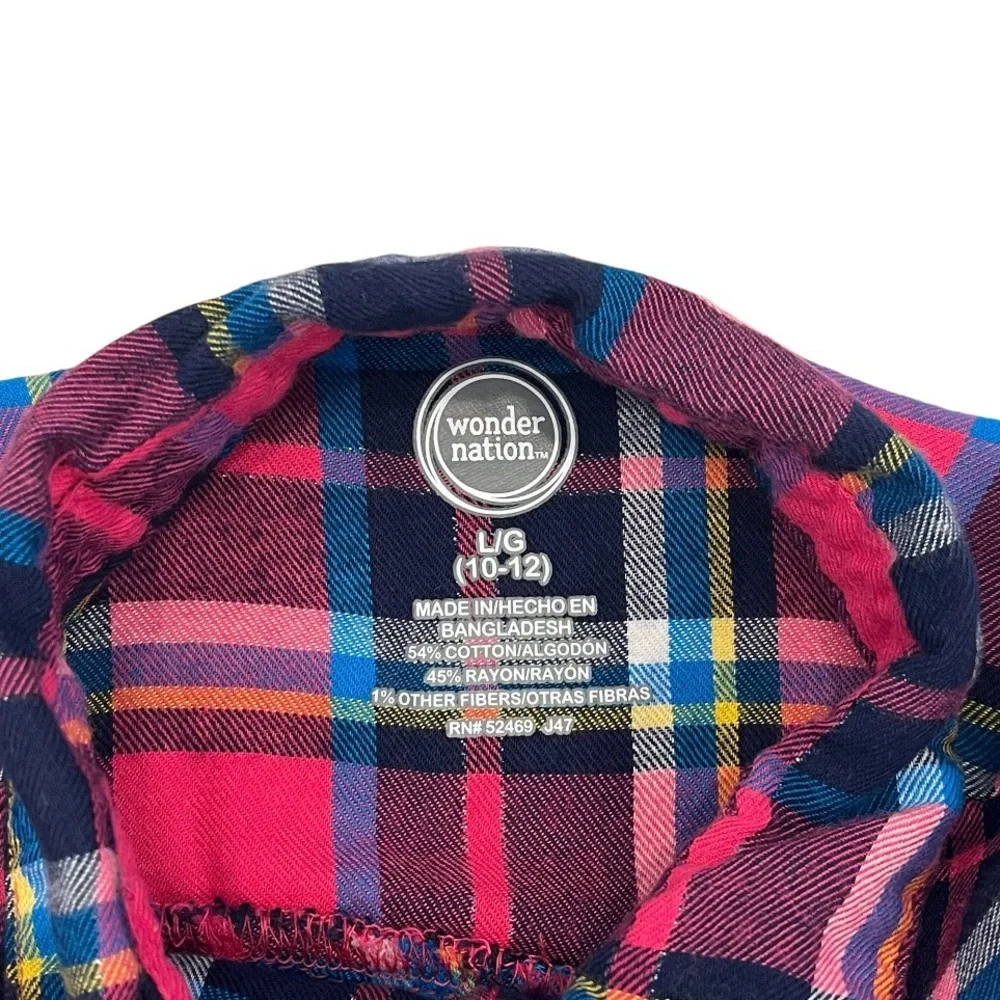 Wonder Nation Girls L 10-12 Ruffle Flannel Button Up Long Sleeve Fuchsia Burst